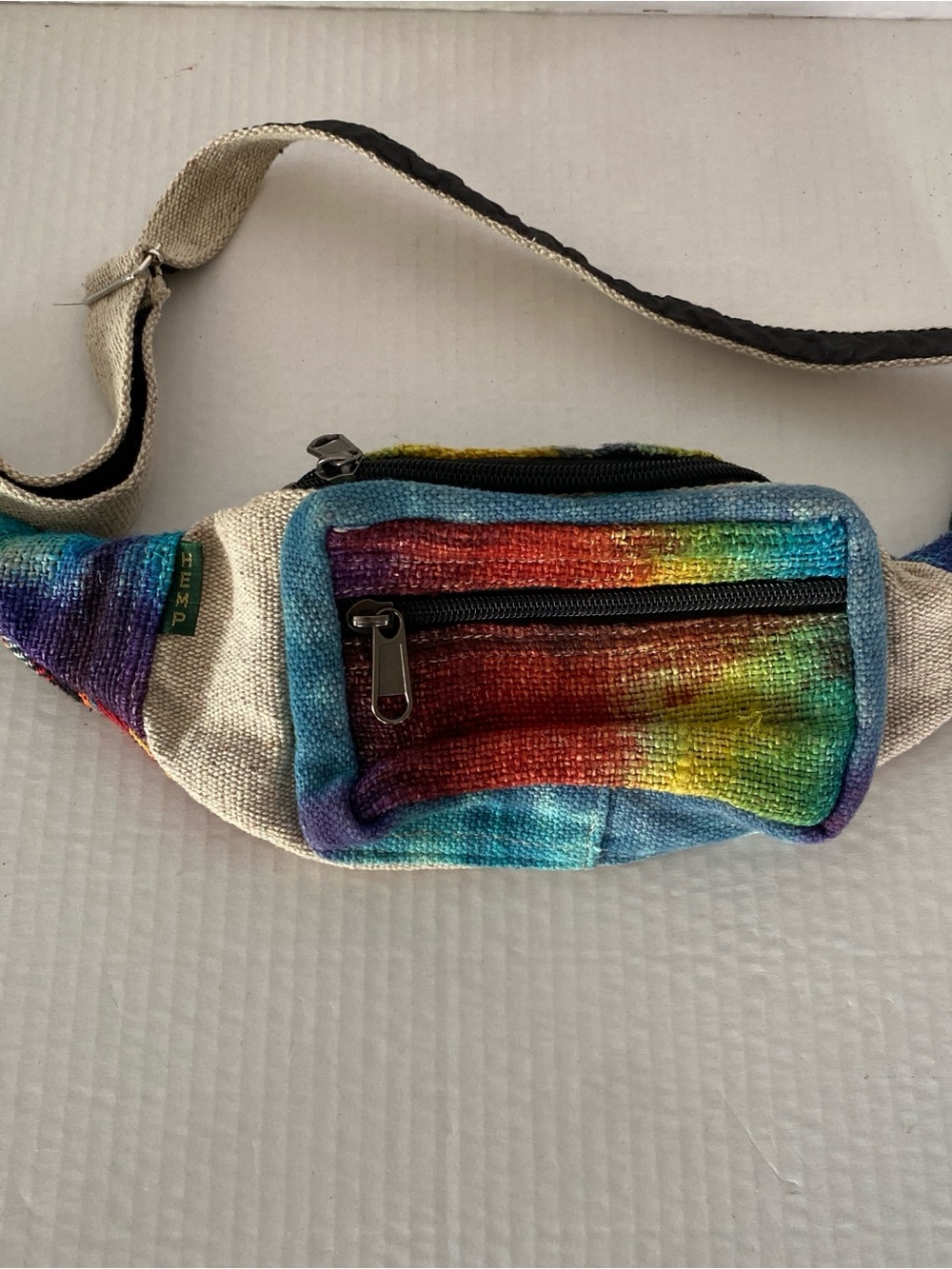 Hemp Cotton Waist Pack/Fannypack, tie dye & bohemian style Zip Closure, 3Pockets